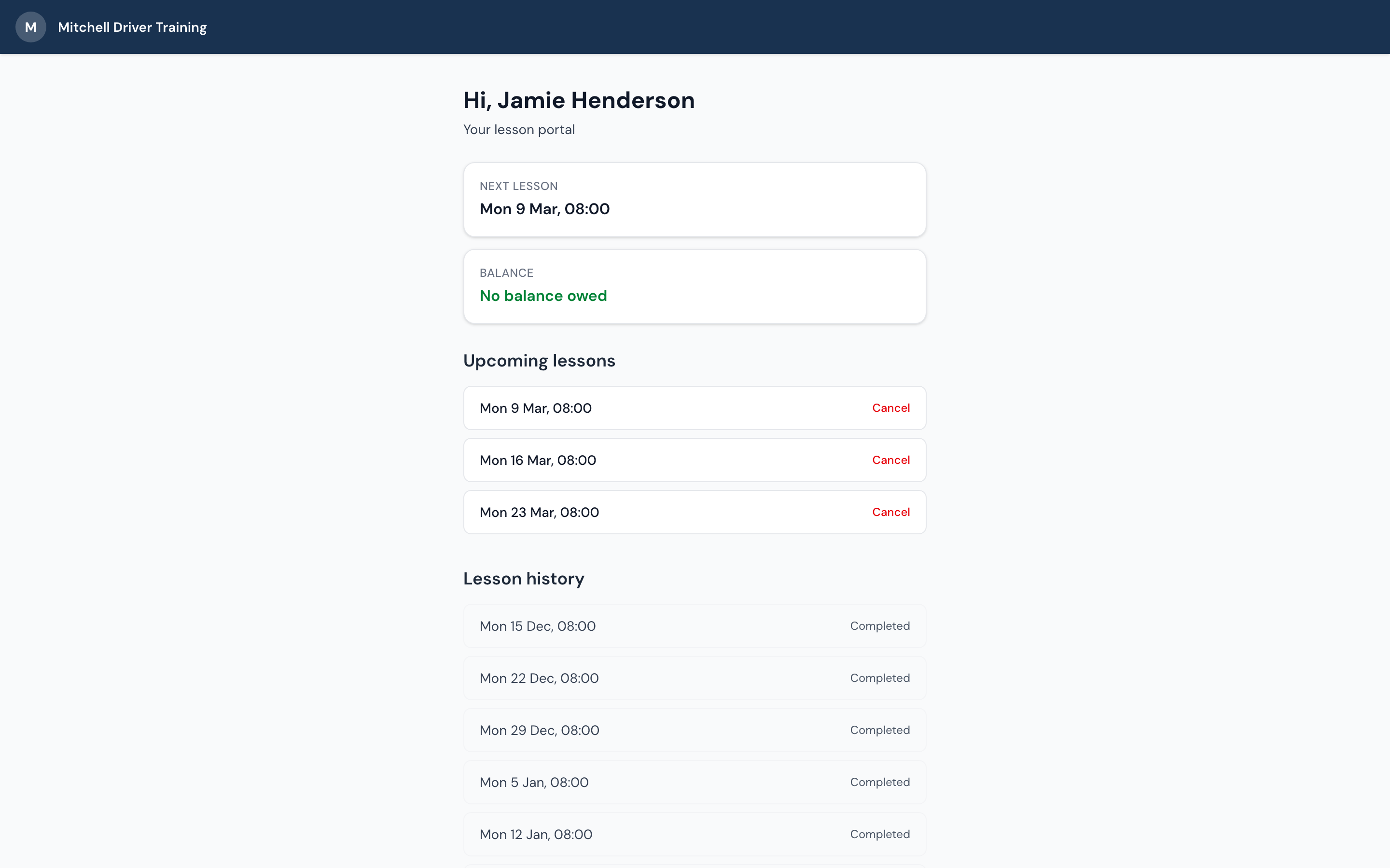 DrivePro pupil portal with progress tracking