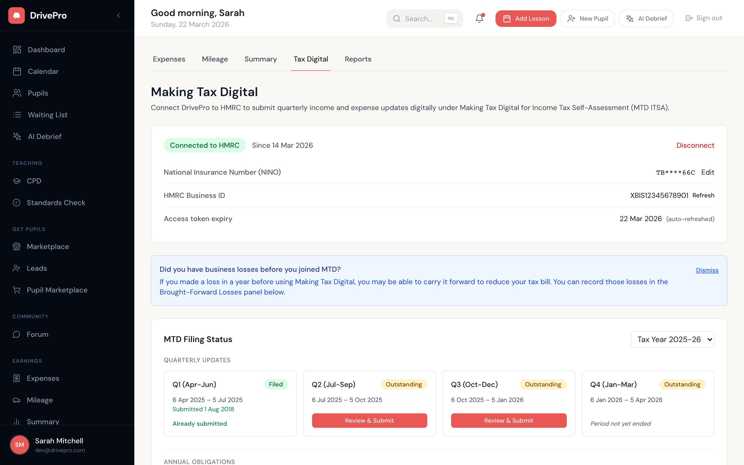 Making Tax Digital submission flow in DrivePro
